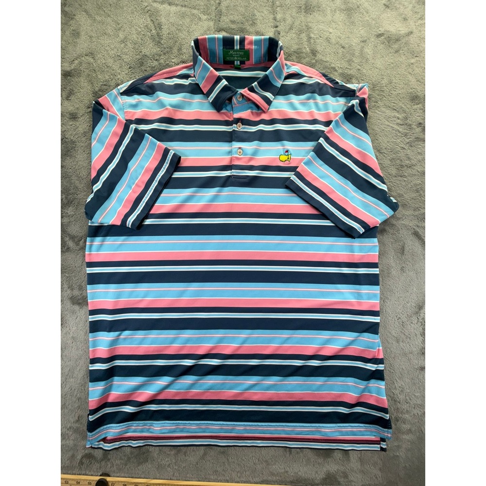 Masters Peter Millar Mens XL Pink Blue Striped Golf Polo Shirt PM17P1713-703